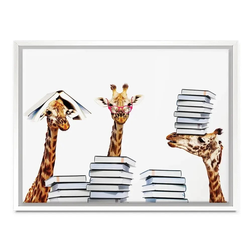 Giraffes With Books Canvas Print Giraffes With Books Canvas Print wall art product Sergey Novikov / Shutterstock