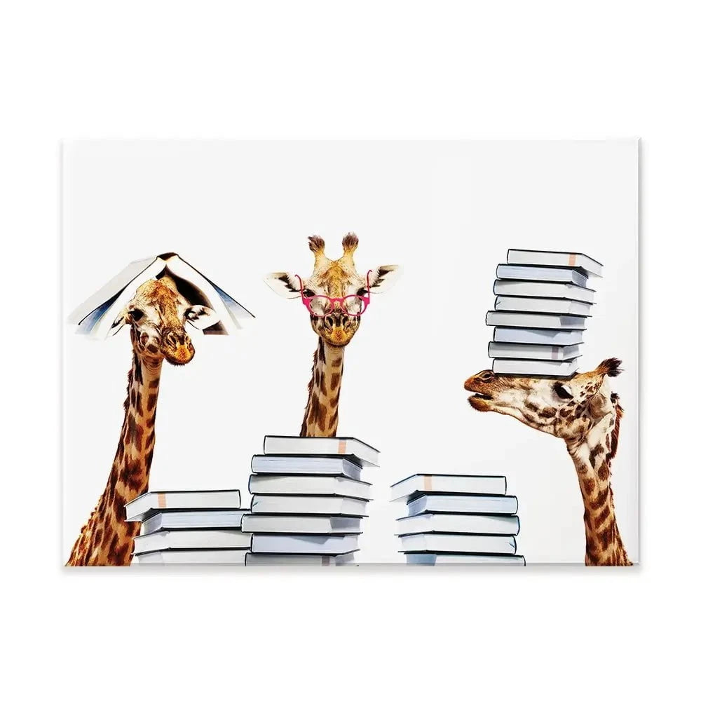 Giraffes With Books Canvas Print Giraffes With Books Canvas Print wall art product Sergey Novikov / Shutterstock
