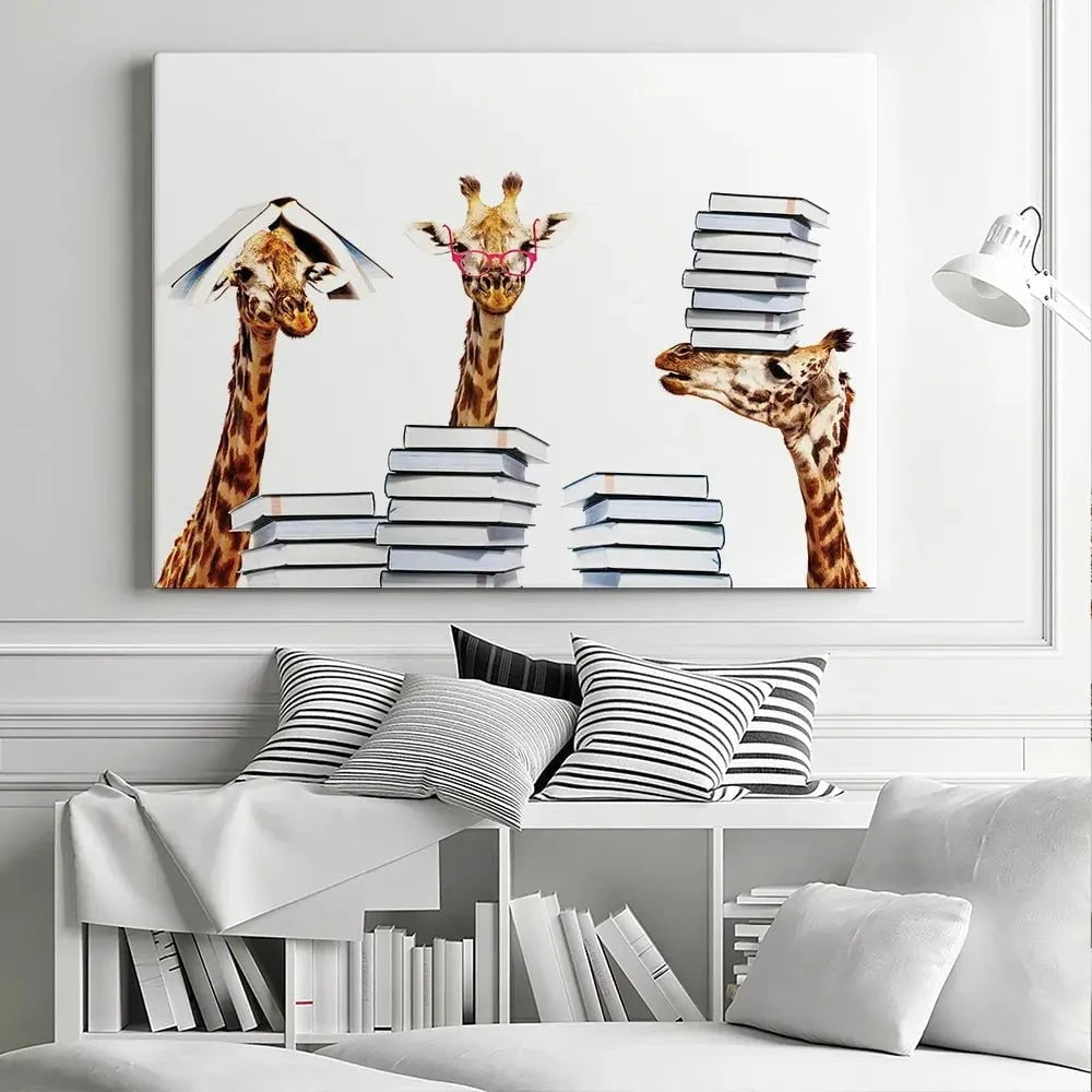 Giraffes With Books Canvas Print Giraffes With Books Canvas Print wall art product Sergey Novikov / Shutterstock