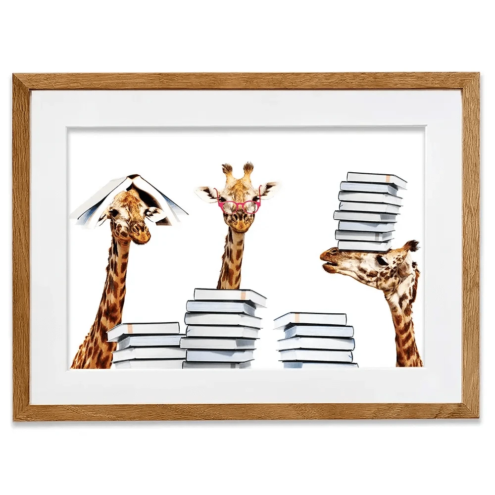 Giraffes With Books Framed Art Print Giraffes With Books Framed Art Print wall art product Sergey Novikov / Shutterstock