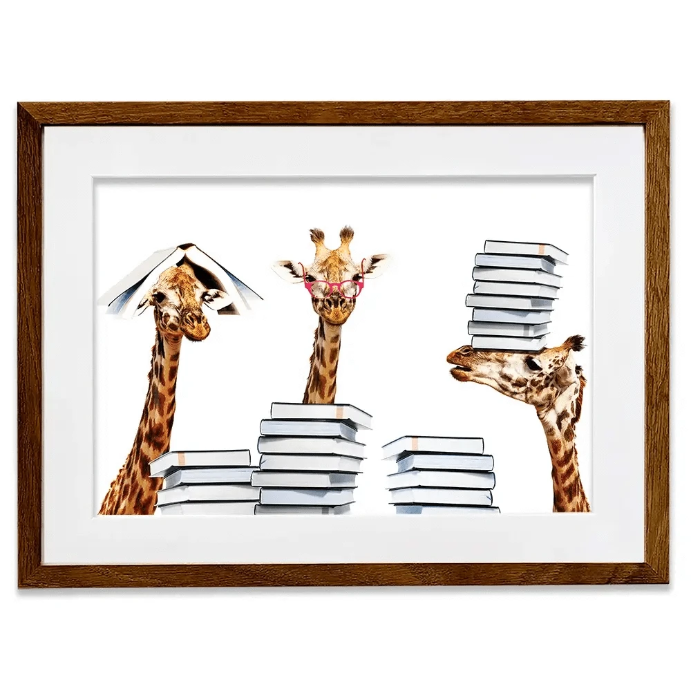 Giraffes With Books Framed Art Print Giraffes With Books Framed Art Print wall art product Sergey Novikov / Shutterstock