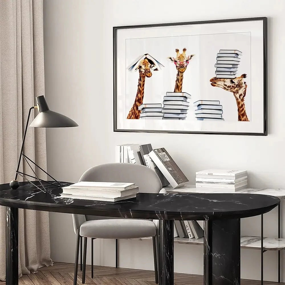 Giraffes With Books Framed Art Print Giraffes With Books Framed Art Print wall art product Sergey Novikov / Shutterstock