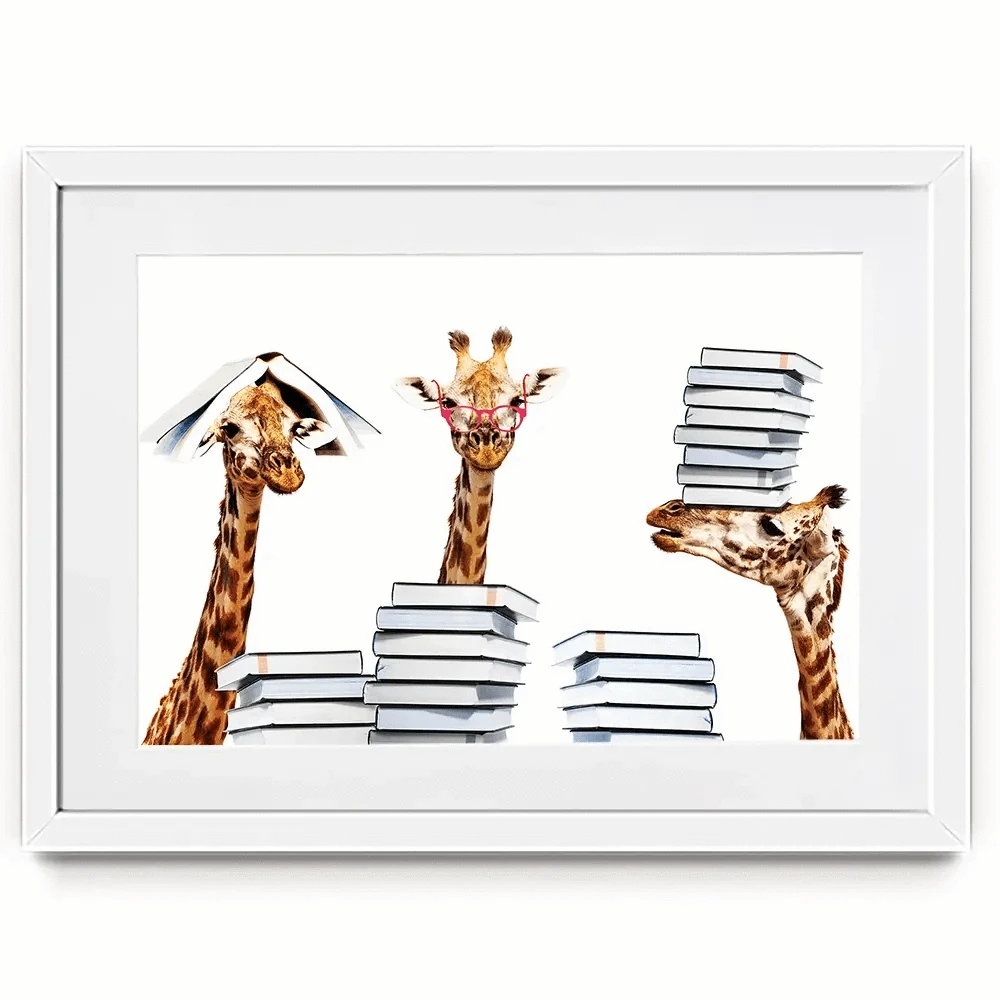 Giraffes With Books Framed Art Print Giraffes With Books Framed Art Print wall art product Sergey Novikov / Shutterstock