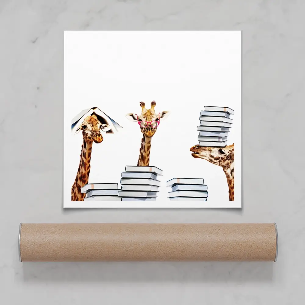 Giraffes With Books Square Art Print Giraffes With Books Square Art Print wall art product Sergey Novikov / Shutterstock