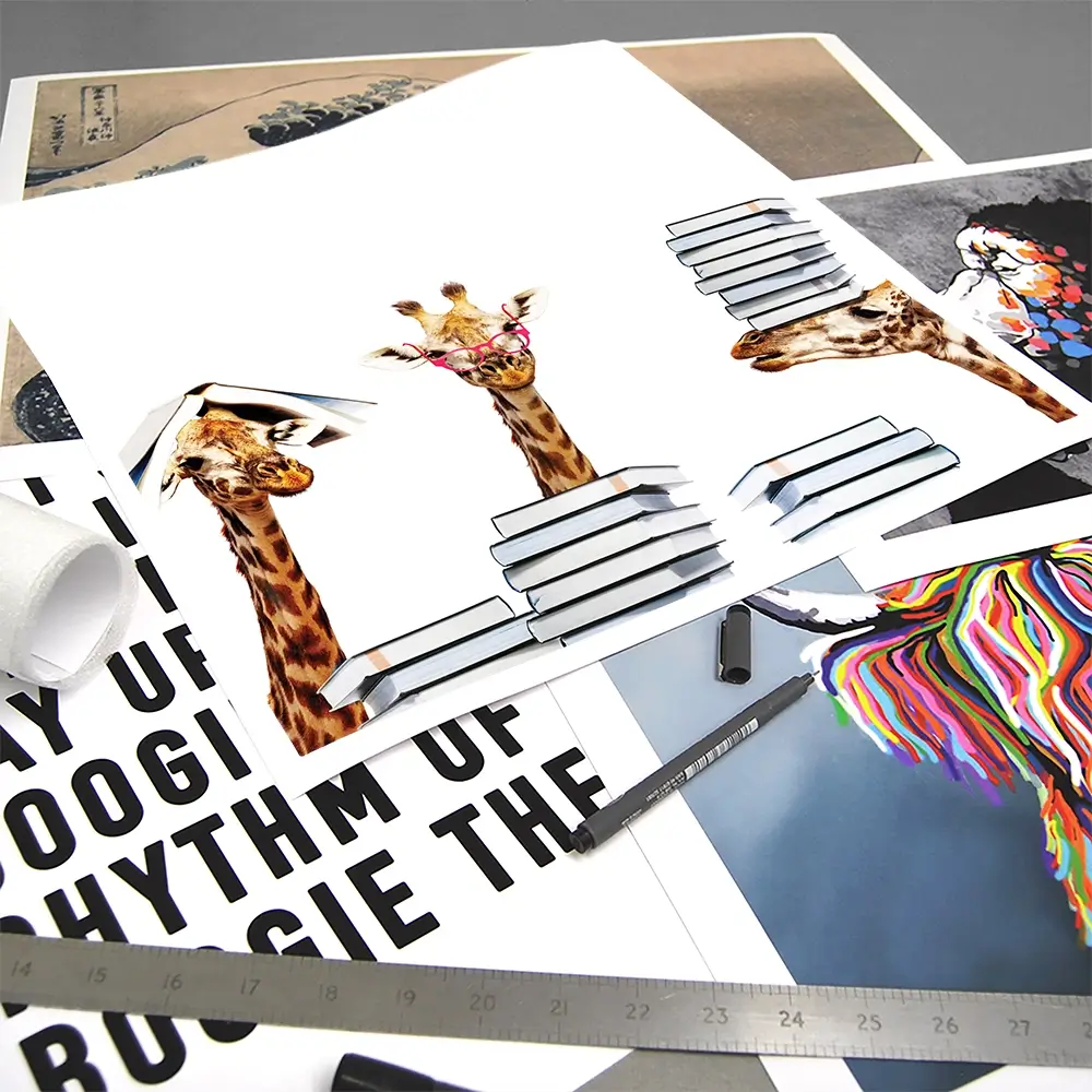 Giraffes With Books Square Art Print Giraffes With Books Square Art Print wall art product Sergey Novikov / Shutterstock
