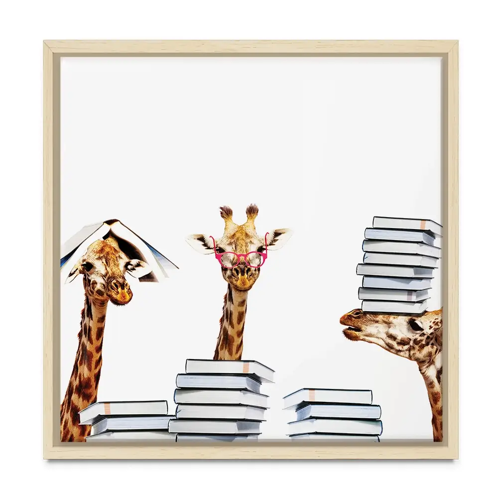 Giraffes With Books Square Canvas Print Giraffes With Books Square Canvas Print wall art product Sergey Novikov / Shutterstock