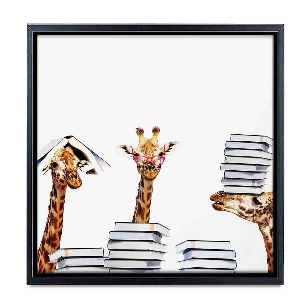 Giraffes With Books Square Canvas Print Giraffes With Books Square Canvas Print wall art product Sergey Novikov / Shutterstock