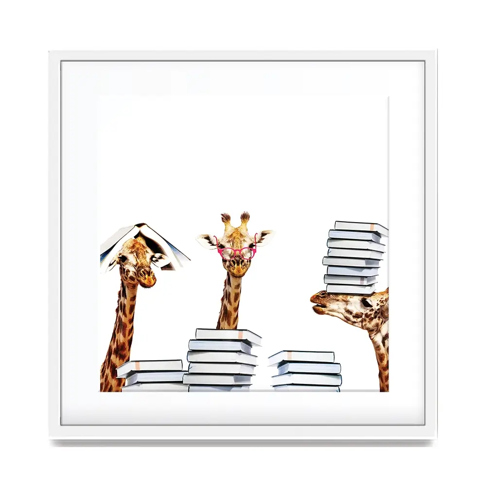 Giraffes With Books Square Framed Art Print Giraffes With Books Square Framed Art Print wall art product Sergey Novikov / Shutterstock
