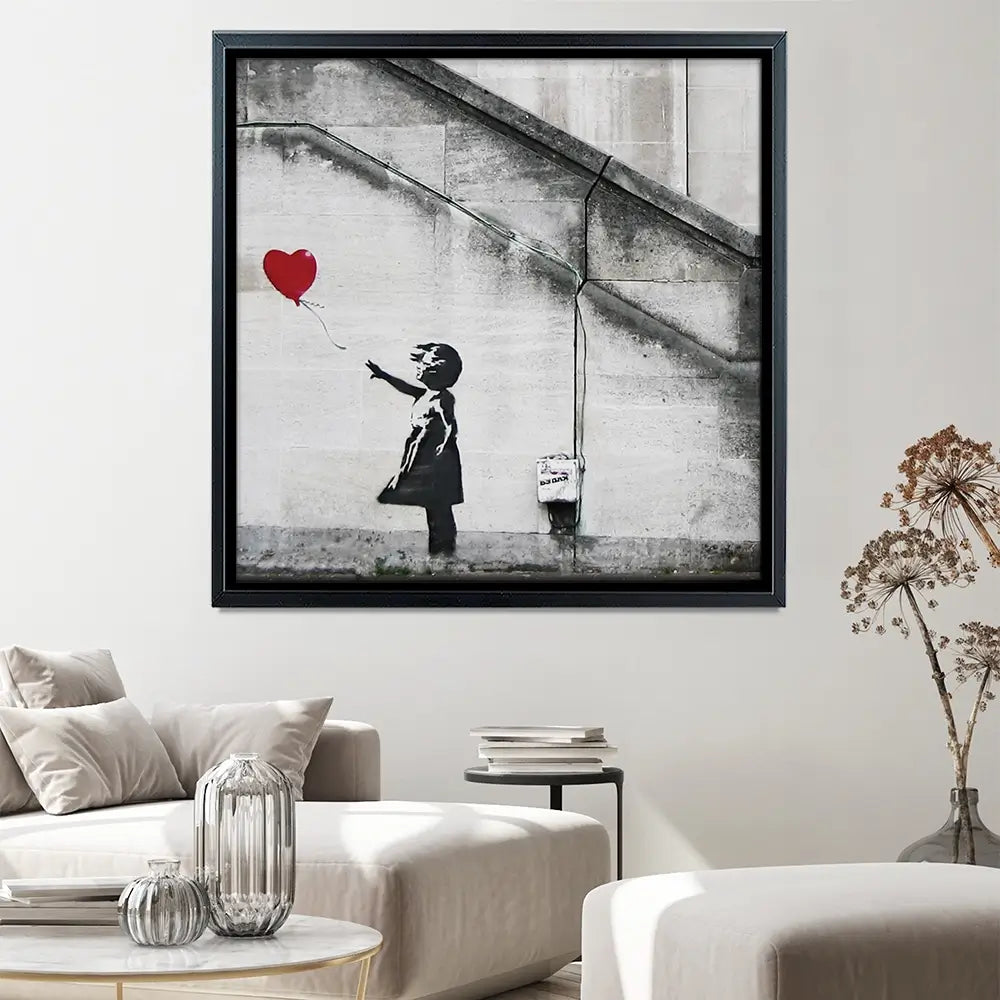 Girl And Heart Balloon Square Canvas Print Girl And Heart Balloon Square Canvas Print wall art product Banksy