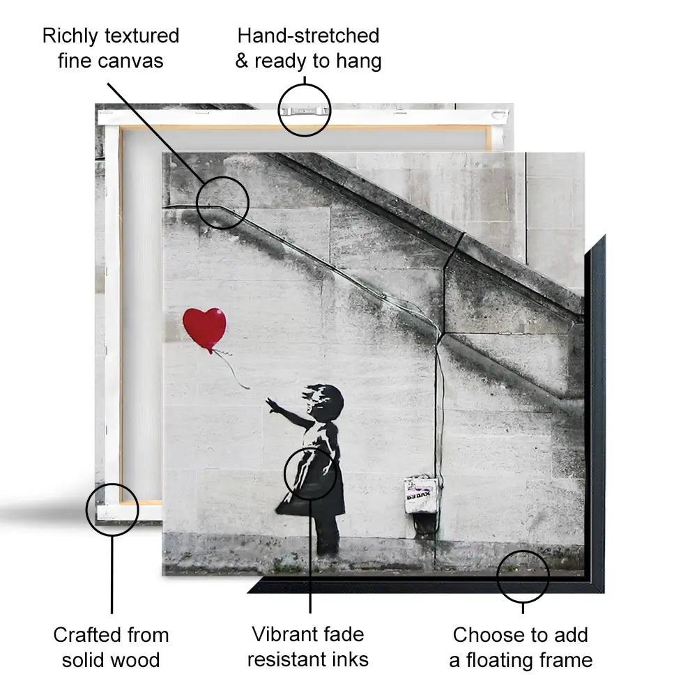 Girl And Heart Balloon Square Canvas Print Girl And Heart Balloon Square Canvas Print wall art product Banksy