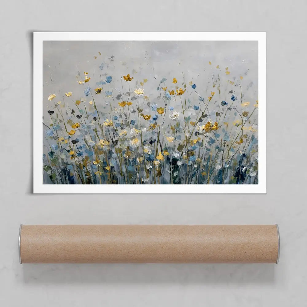 Gold And Blue Wildflowers 1 Art Print Gold And Blue Wildflowers 1 Art Print wall art product Petal Prints Design - Independent