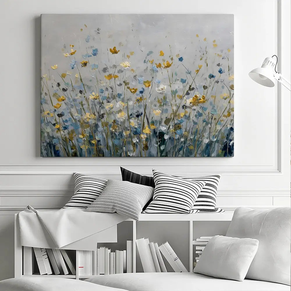 Gold And Blue Wildflowers 1 Canvas Print Gold And Blue Wildflowers 1 Canvas Print wall art product Petal Prints Design - Independent