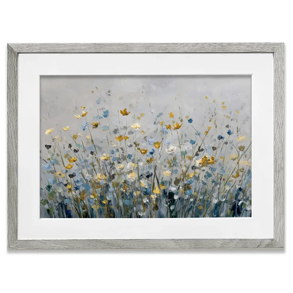 Gold And Blue Wildflowers 1 Framed Art Print Gold And Blue Wildflowers 1 Framed Art Print wall art product Petal Prints Design - Independent