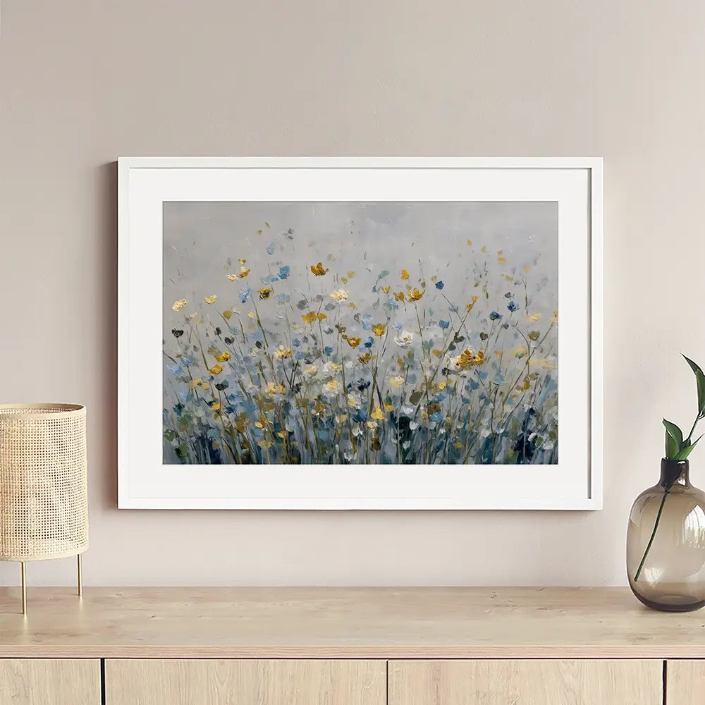 Gold And Blue Wildflowers 1 Framed Art Print Gold And Blue Wildflowers 1 Framed Art Print wall art product Petal Prints Design - Independent