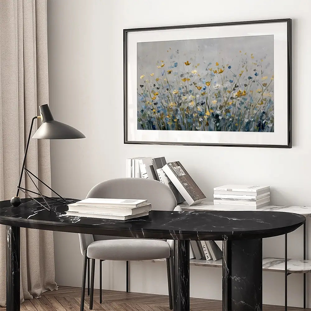 Gold And Blue Wildflowers 1 Framed Art Print Gold And Blue Wildflowers 1 Framed Art Print wall art product Petal Prints Design - Independent