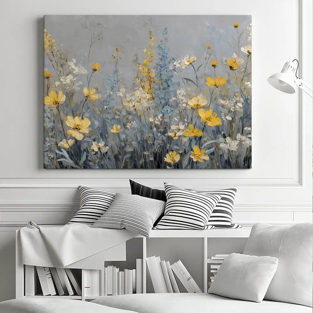 Gold And Blue Wildflowers 2 Canvas Print Gold And Blue Wildflowers 2 Canvas Print wall art product Petal Prints Design - Independent