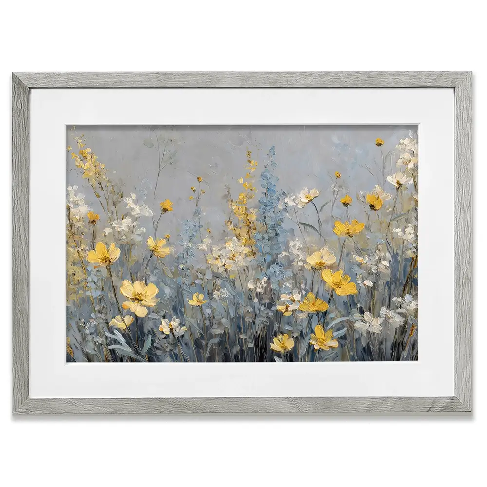 Gold And Blue Wildflowers 2 Framed Art Print Gold And Blue Wildflowers 2 Framed Art Print wall art product Petal Prints Design - Independent