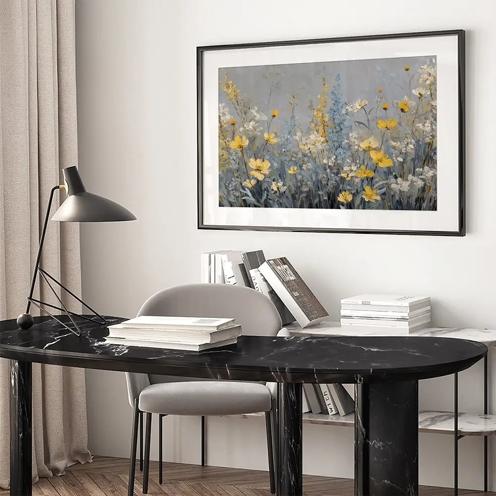 Gold And Blue Wildflowers 2 Framed Art Print Gold And Blue Wildflowers 2 Framed Art Print wall art product Petal Prints Design - Independent