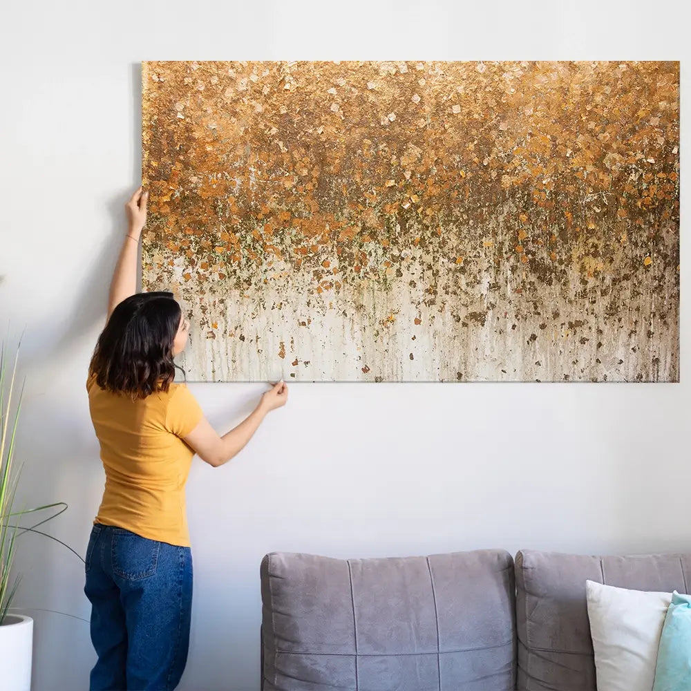 Golden Leaf Wall Oversized Canvas Print Golden Leaf Wall Oversized Canvas Print wall art product Art Print Shop