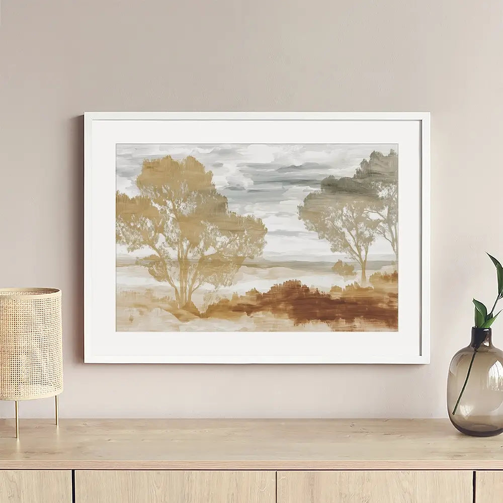 Golden Savanna Trees Framed Art Print Golden Savanna Trees Framed Art Print wall art product Chromatic Storm Studio