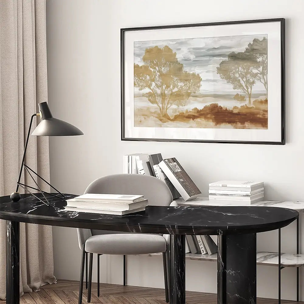 Golden Savanna Trees Framed Art Print Golden Savanna Trees Framed Art Print wall art product Chromatic Storm Studio