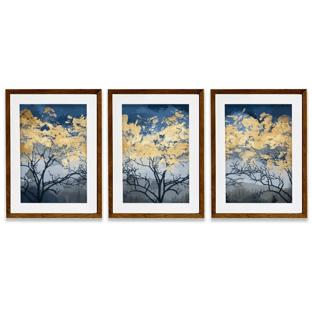Golden Trees Framed Art Print Trio Golden Trees Framed Art Print Trio wall art product FLOWER 3D / Shutterstock