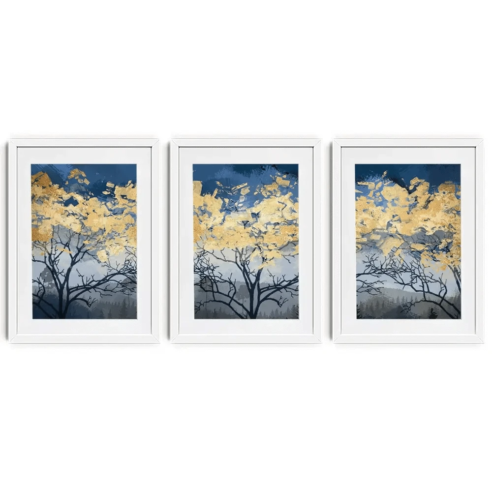 Golden Trees Framed Art Print Trio Golden Trees Framed Art Print Trio wall art product FLOWER 3D / Shutterstock