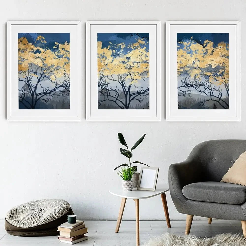 Golden Trees Framed Art Print Trio Golden Trees Framed Art Print Trio wall art product FLOWER 3D / Shutterstock