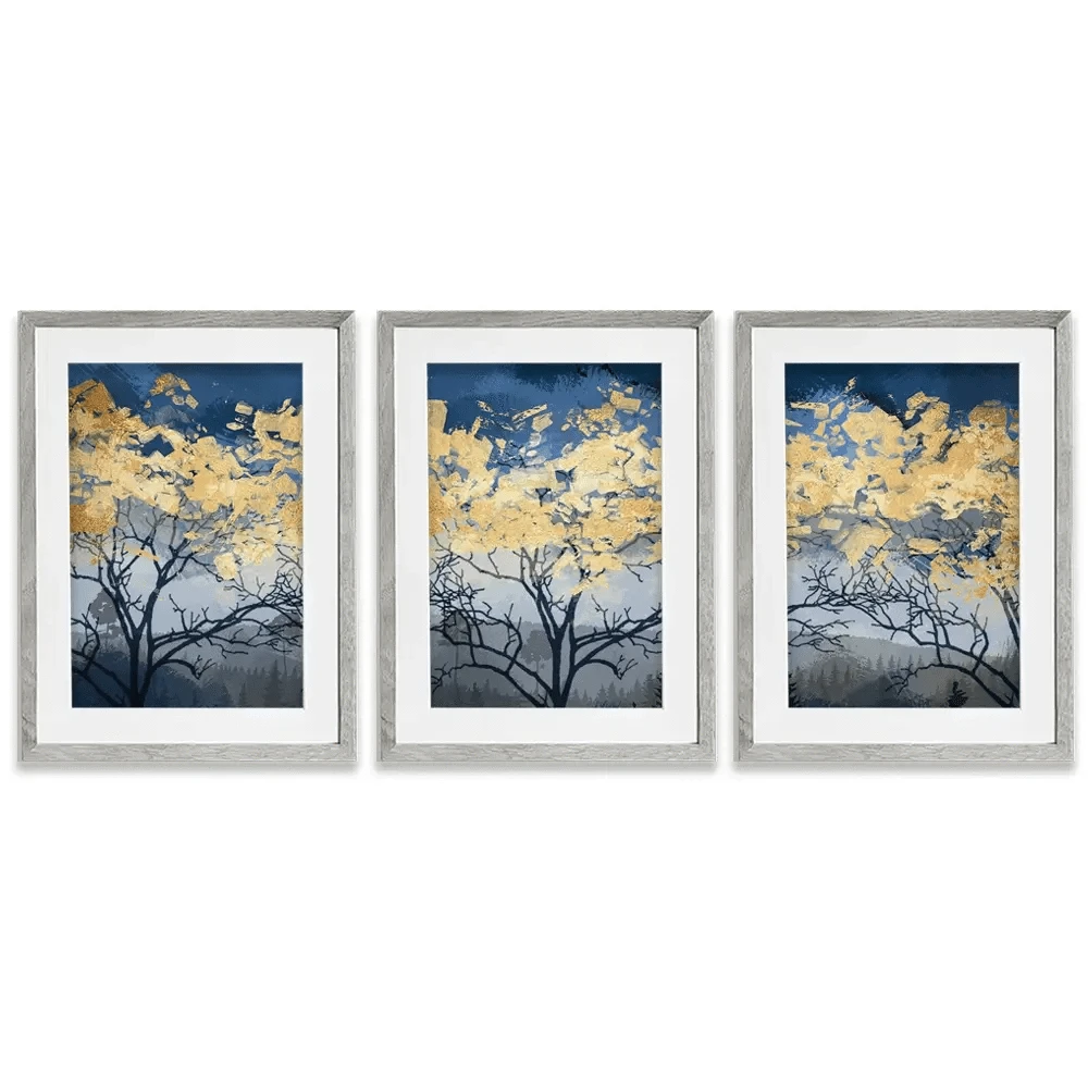 Golden Trees Framed Art Print Trio Golden Trees Framed Art Print Trio wall art product FLOWER 3D / Shutterstock