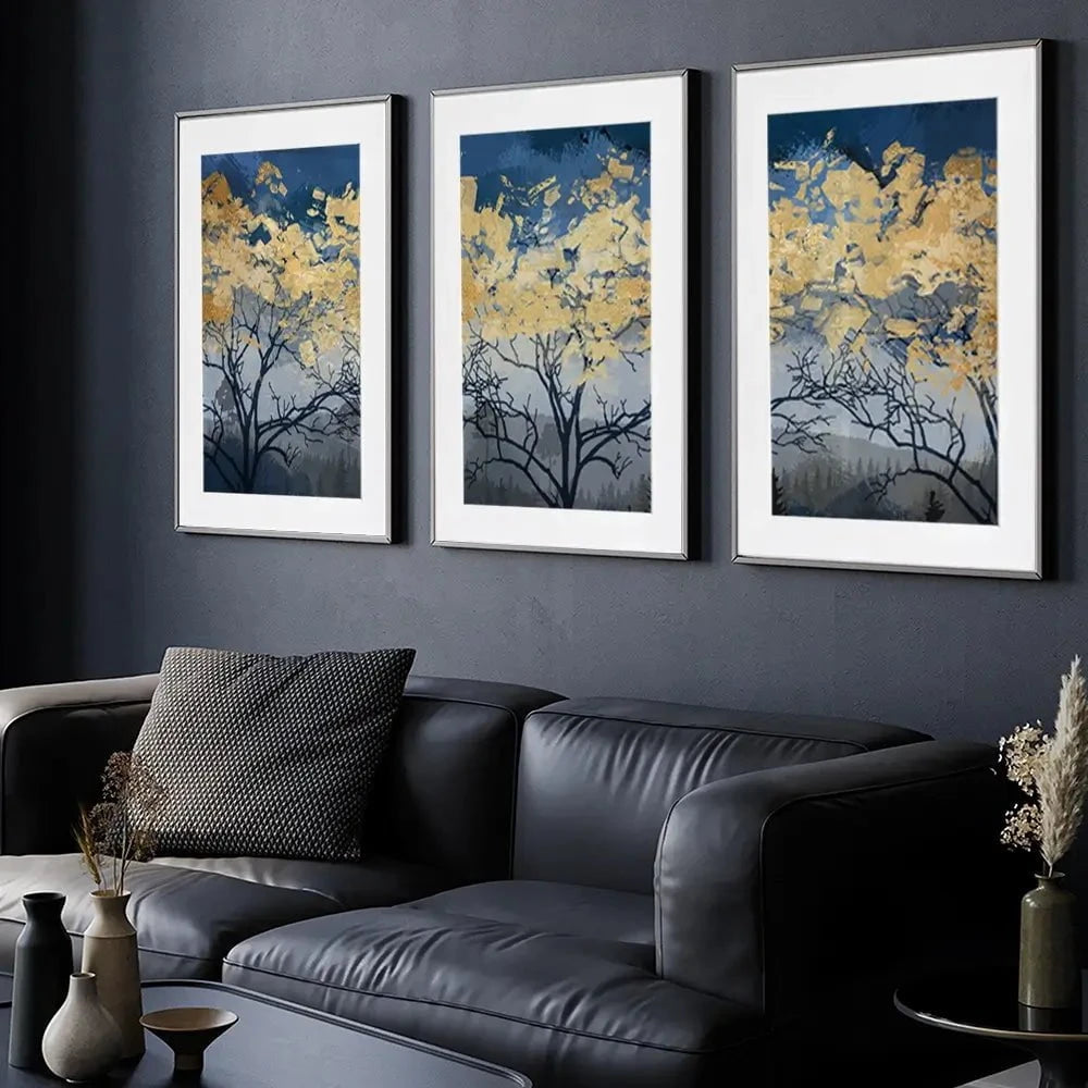 Golden Trees Framed Art Print Trio Golden Trees Framed Art Print Trio wall art product FLOWER 3D / Shutterstock