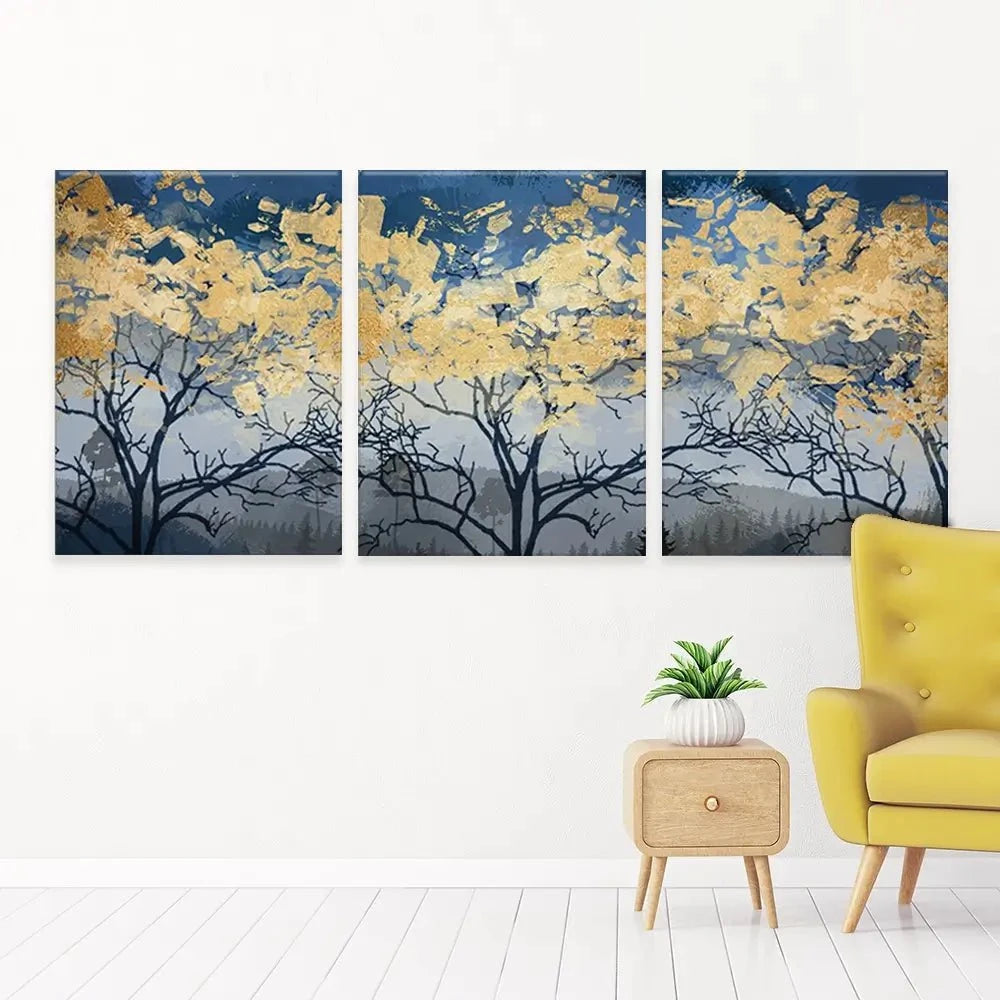 Golden Trees Trio Canvas Print Golden Trees Trio Canvas Print wall art product FLOWER 3D / Shutterstock