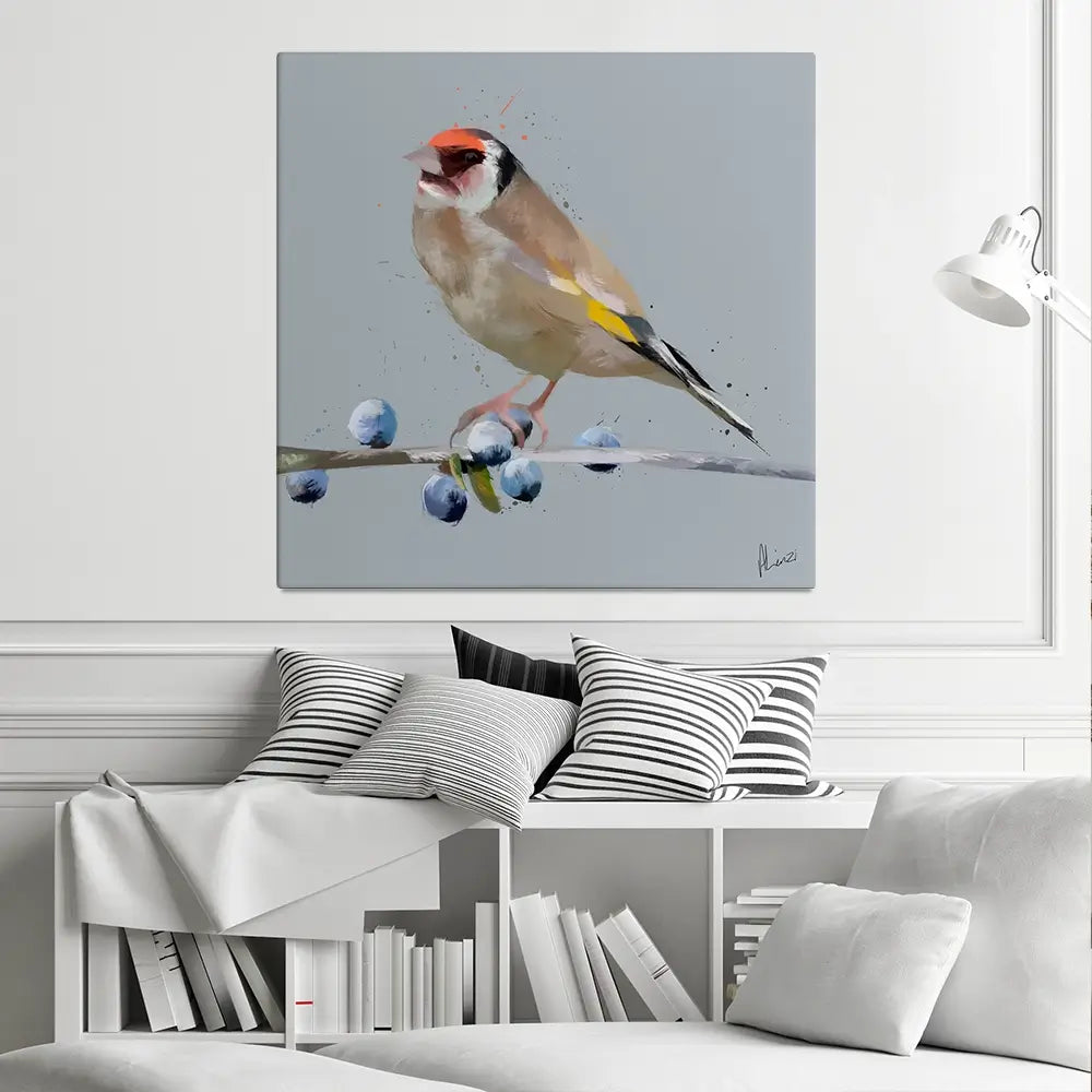 Goldfinch And Berries Canvas Print Goldfinch And Berries Canvas Print wall art product Aimee Linzi
