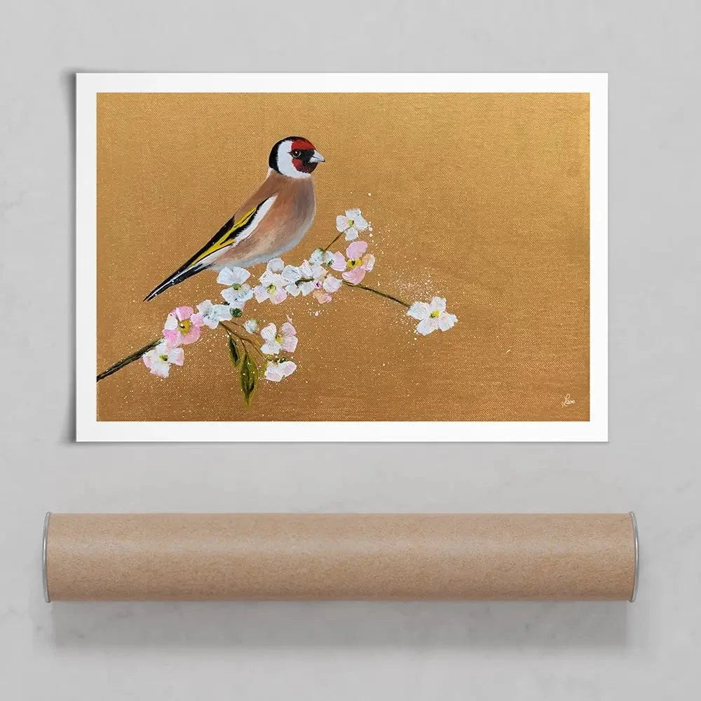 Goldfinch On Cherry Blossom Art Print Goldfinch On Cherry Blossom Art Print wall art product Laure Bury