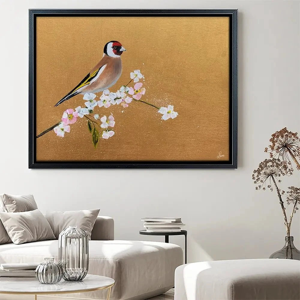 Goldfinch On Cherry Blossom Canvas Print Goldfinch On Cherry Blossom Canvas Print wall art product Laure Bury