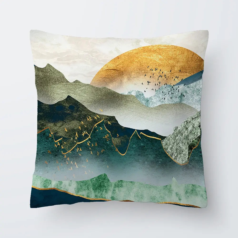 Green Golden Mountains By Sunset Cushion Green Golden Mountains By Sunset Cushion wall art product Cesar_Torres / Shutterstock