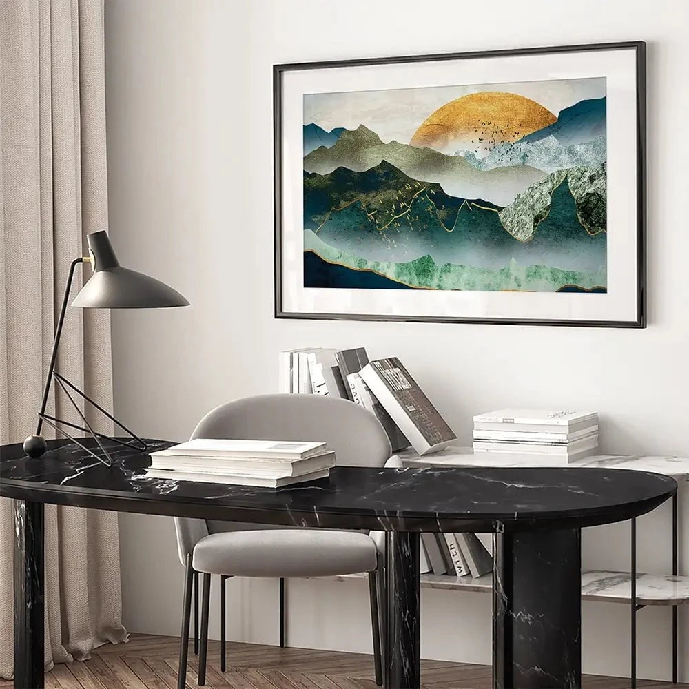 Green Golden Mountains By Sunset Framed Art Print Green Golden Mountains By Sunset Framed Art Print wall art product Cesar_Torres / Shutterstock