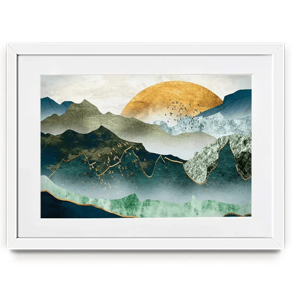 Green Golden Mountains By Sunset Framed Art Print Green Golden Mountains By Sunset Framed Art Print wall art product Cesar_Torres / Shutterstock
