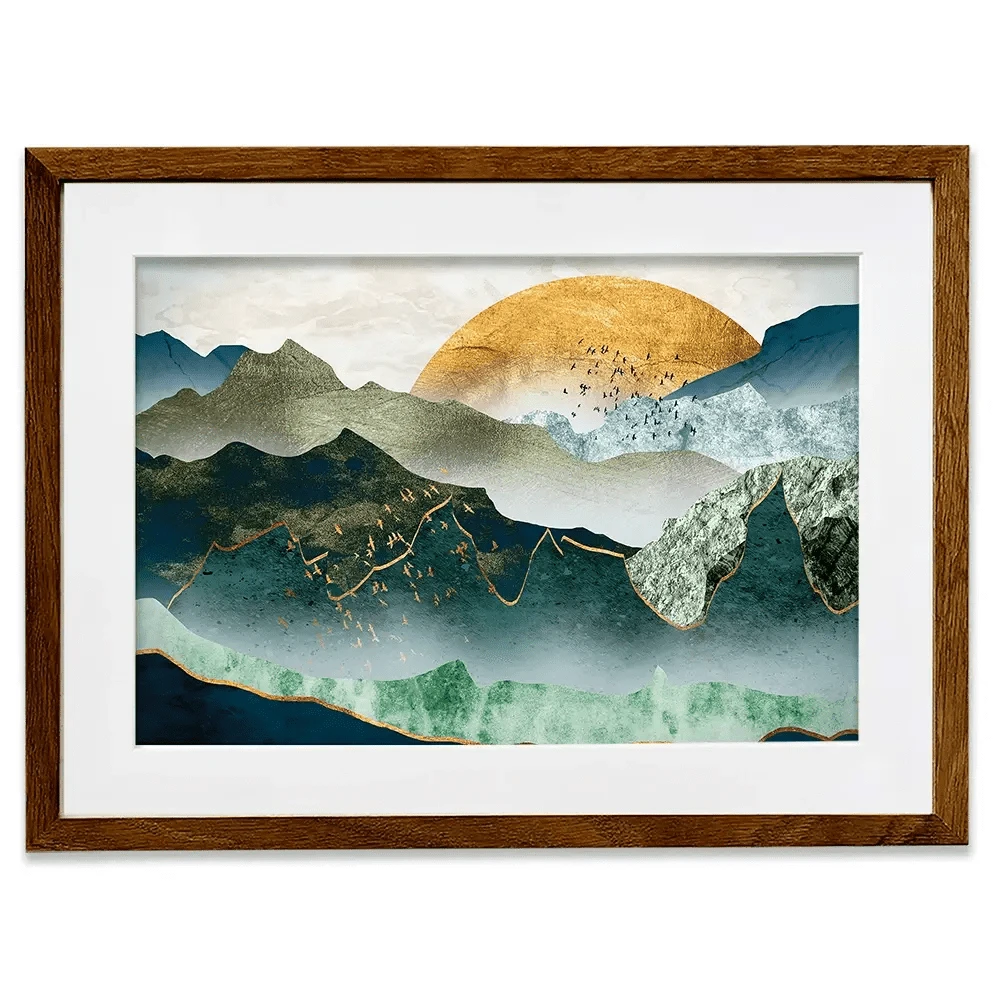 Green Golden Mountains By Sunset Framed Art Print Green Golden Mountains By Sunset Framed Art Print wall art product Cesar_Torres / Shutterstock