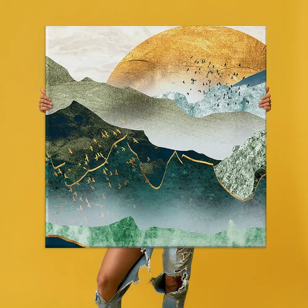 Green Golden Mountains By Sunset Oversized Canvas Print Green Golden Mountains By Sunset Oversized Canvas Print wall art product Art Print Shop