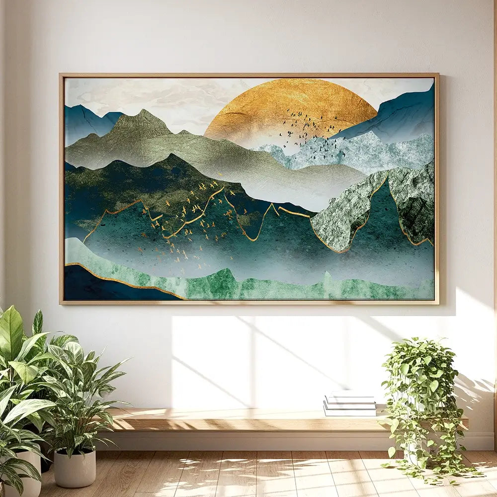 Green Golden Mountains By Sunset Oversized Canvas Print Green Golden Mountains By Sunset Oversized Canvas Print wall art product Art Print Shop