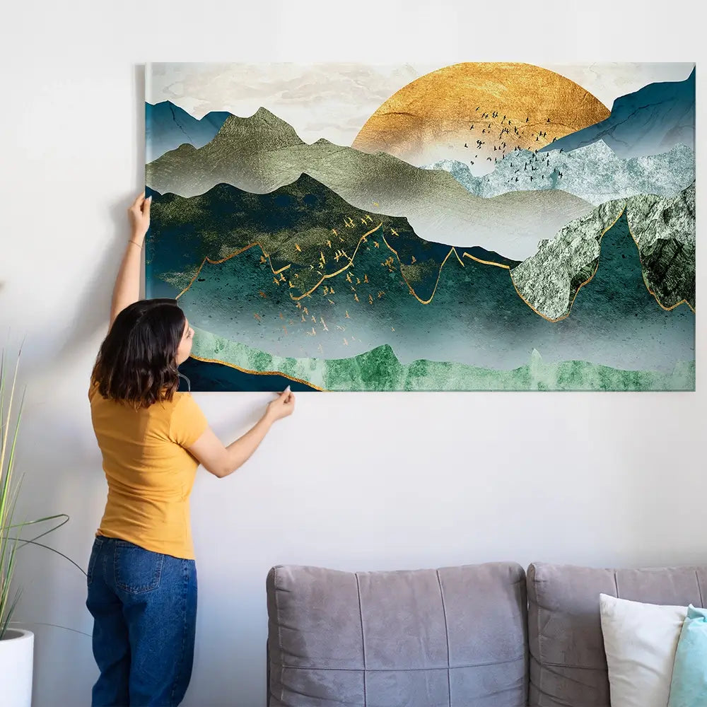 Green Golden Mountains By Sunset Oversized Canvas Print Green Golden Mountains By Sunset Oversized Canvas Print wall art product Art Print Shop