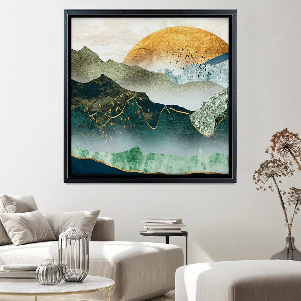 Green Golden Mountains By Sunset Square Canvas Print Green Golden Mountains By Sunset Square Canvas Print wall art product Cesar_Torres / Shutterstock