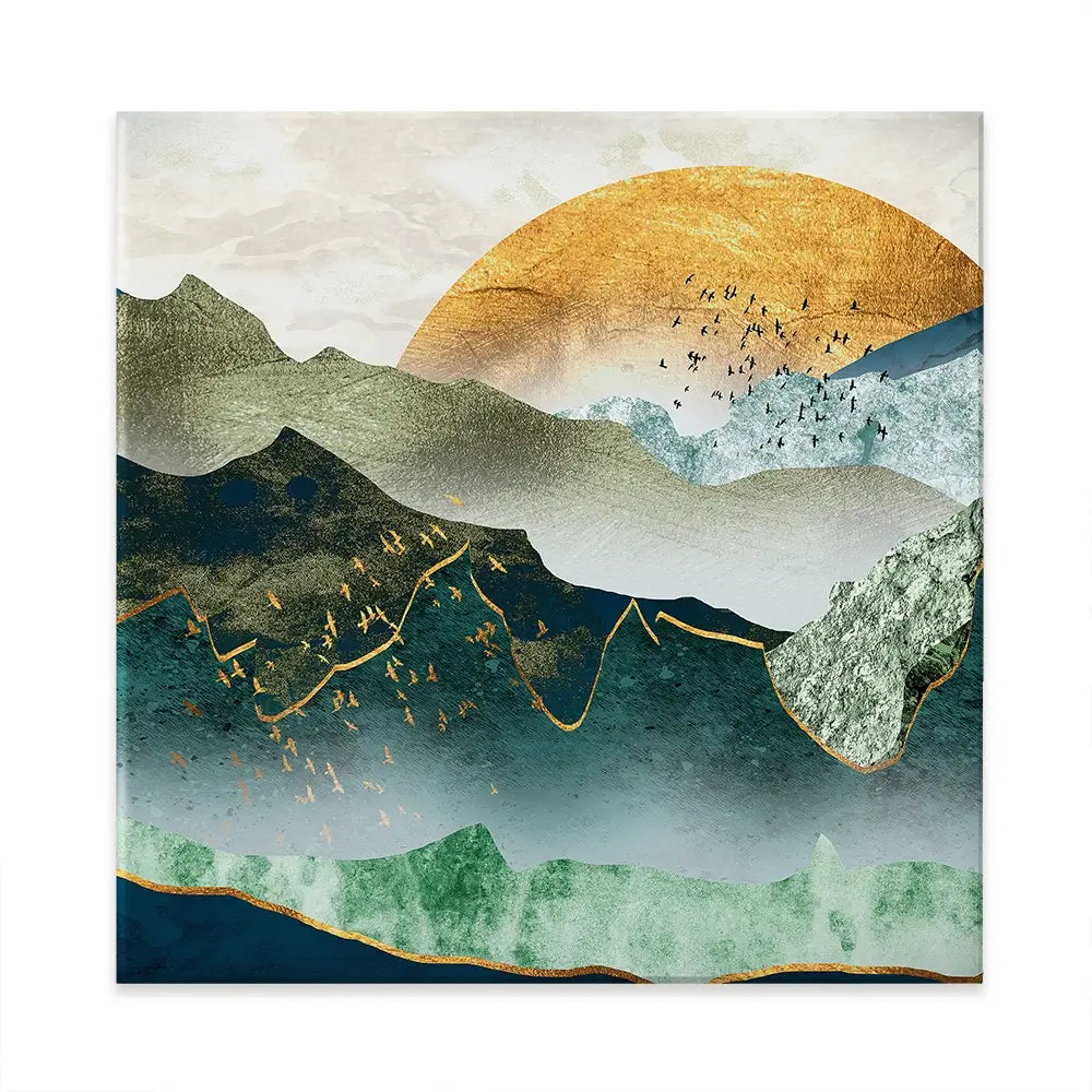 Green Golden Mountains By Sunset Square Canvas Print Green Golden Mountains By Sunset Square Canvas Print wall art product Cesar_Torres / Shutterstock