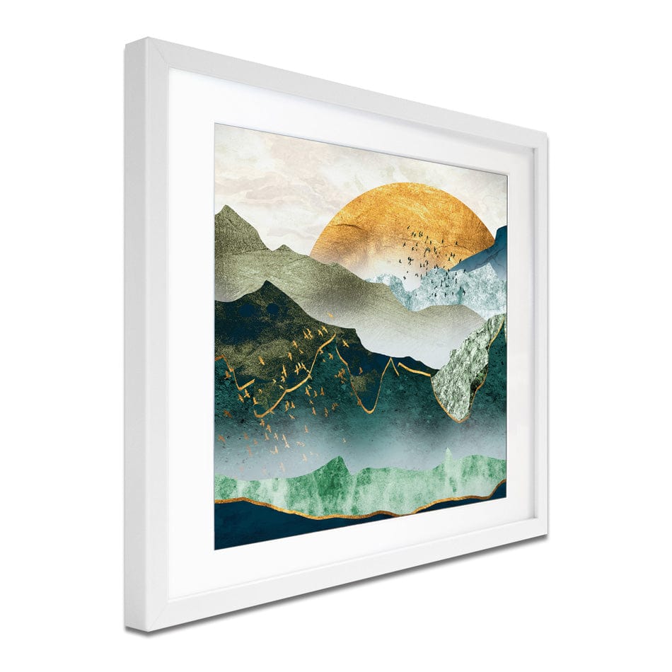 Green Golden Mountains By Sunset Square Framed Art Print wall art product Cesar_Torres / Shutterstock