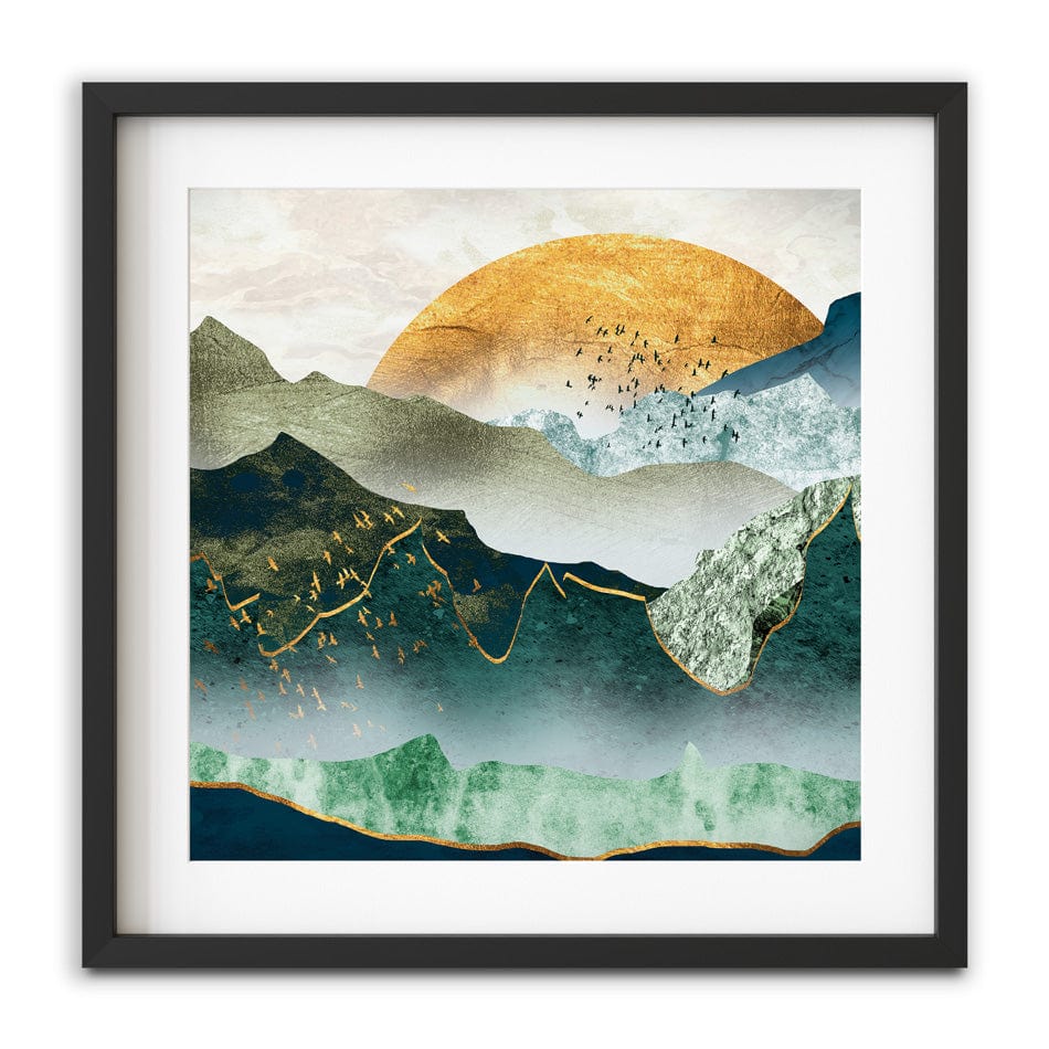 Green Golden Mountains By Sunset Square Framed Art Print wall art product Cesar_Torres / Shutterstock