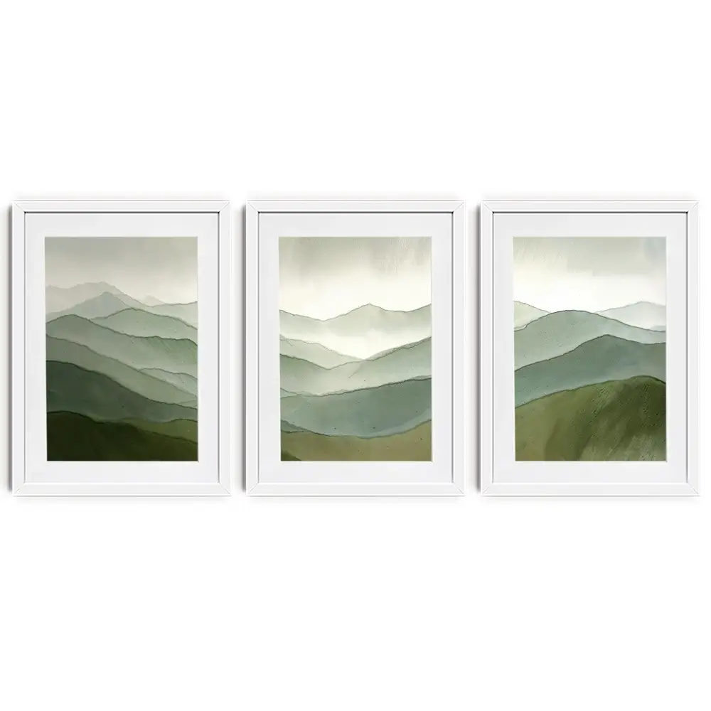 Green Hills Framed Art Print Trio Green Hills Framed Art Print Trio wall art product IAmHomeStudio