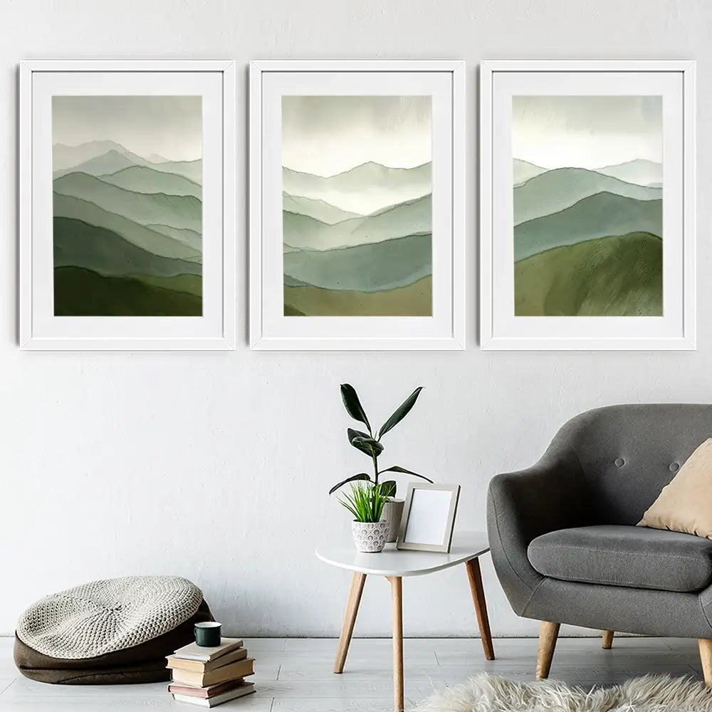 Green Hills Framed Art Print Trio Green Hills Framed Art Print Trio wall art product IAmHomeStudio