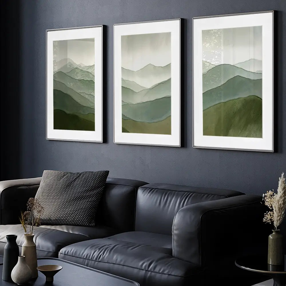 Green Hills Framed Art Print Trio Green Hills Framed Art Print Trio wall art product IAmHomeStudio