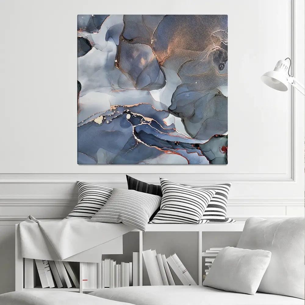 Grey And Blue Marble Square Canvas Print Grey And Blue Marble Square Canvas Print wall art product Art Print Shop