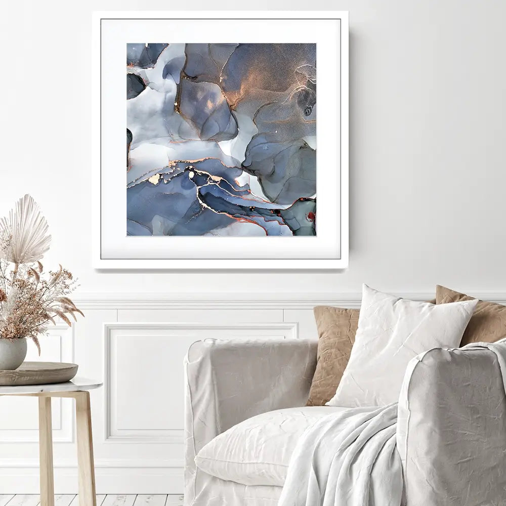 Grey And Blue Marble Square Framed Art Print Grey And Blue Marble Square Framed Art Print wall art product Art Print Shop